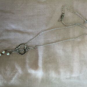 Vantel Pearls Silver and White Necklace with Ornate Pendant